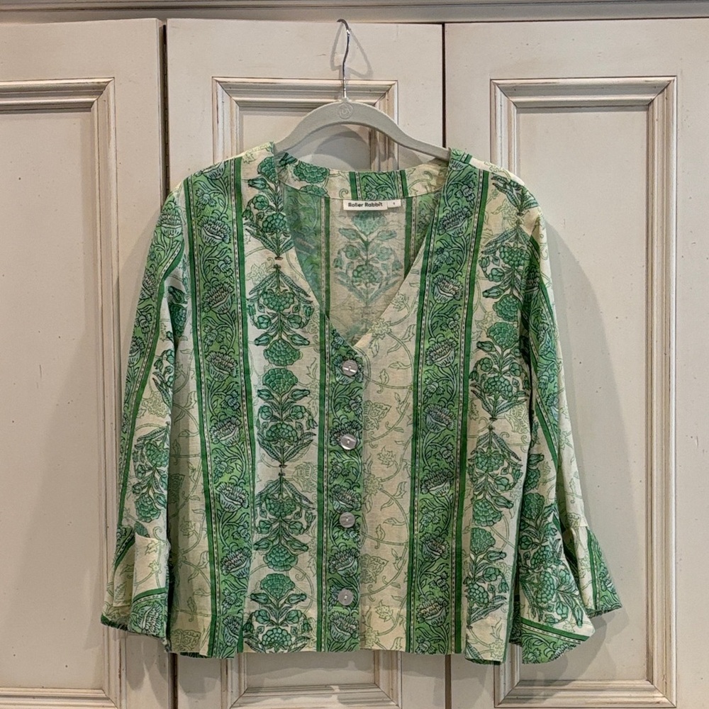 Roller Rabbit Green and Cream Floral Top